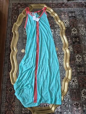 Pitusa Teal Halter Maxi with Hot Pink Trim